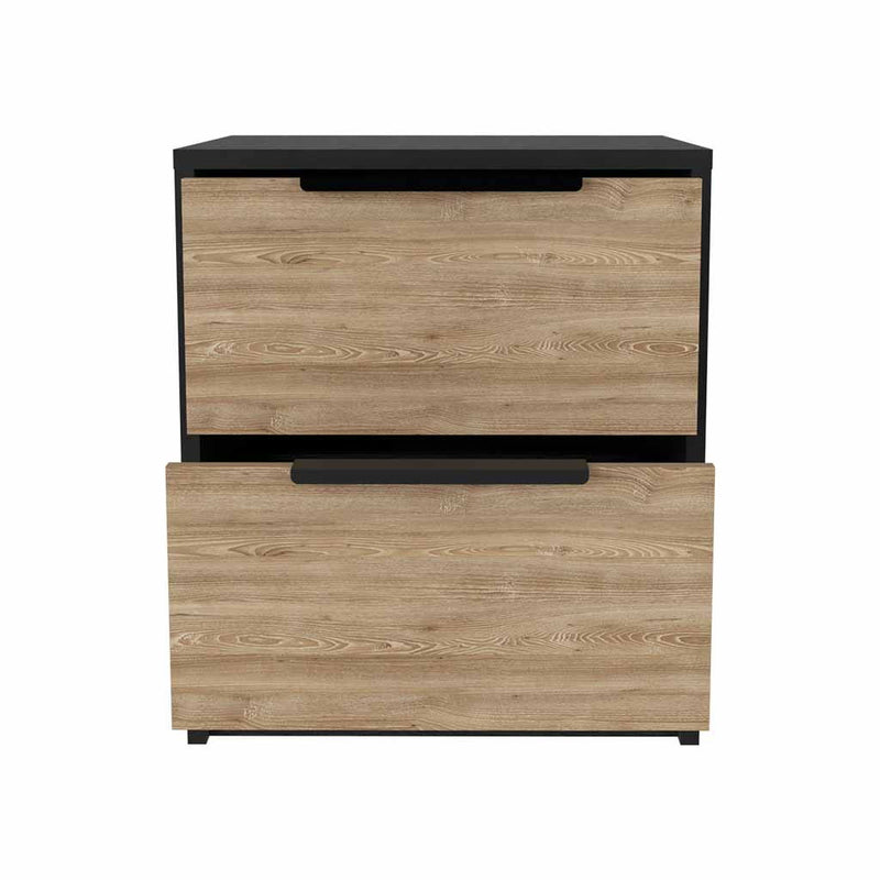 19" Two Drawer Faux Wood Nightstand - Black / Light Brown