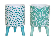 Load image into Gallery viewer, Chevron Round Pot Planters (Set of 2) - Aqua / Teal / White
