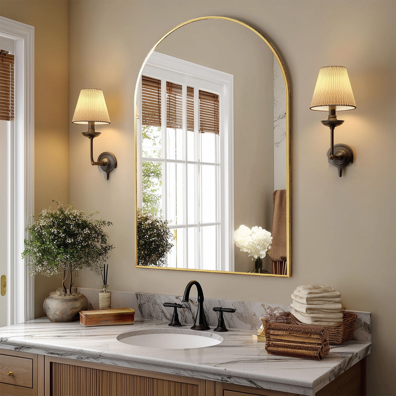 38" Aluminum Arch Framed Accent Mirror - Black