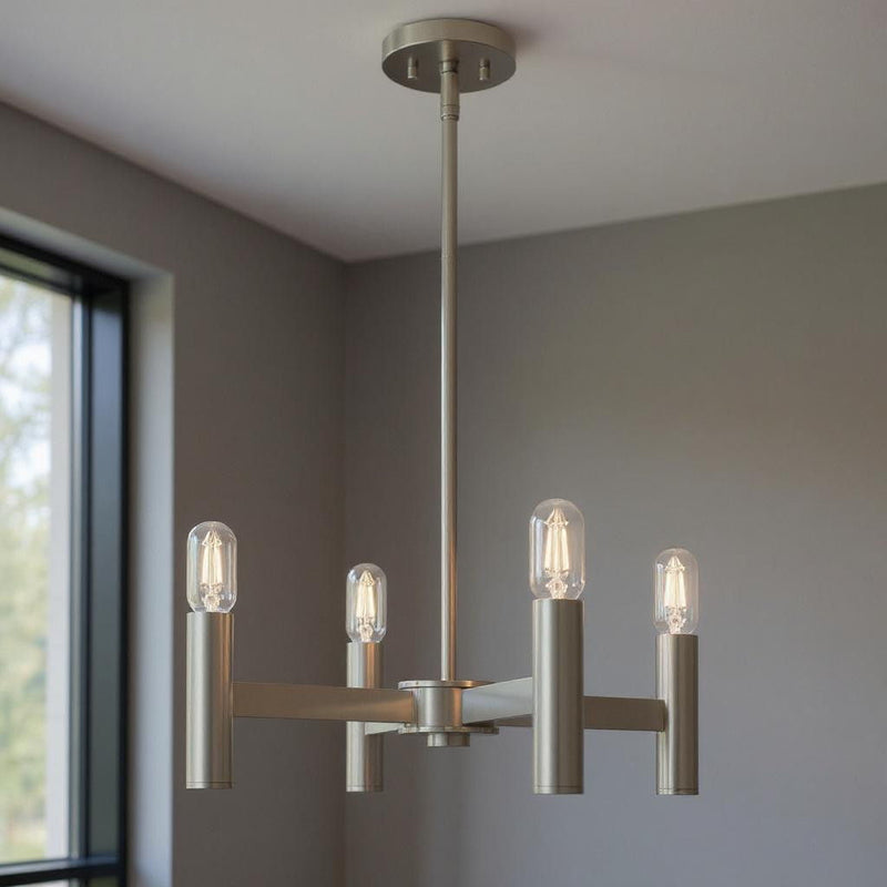 19" Four Light Dimmable Chandelier With Shades - Nickel