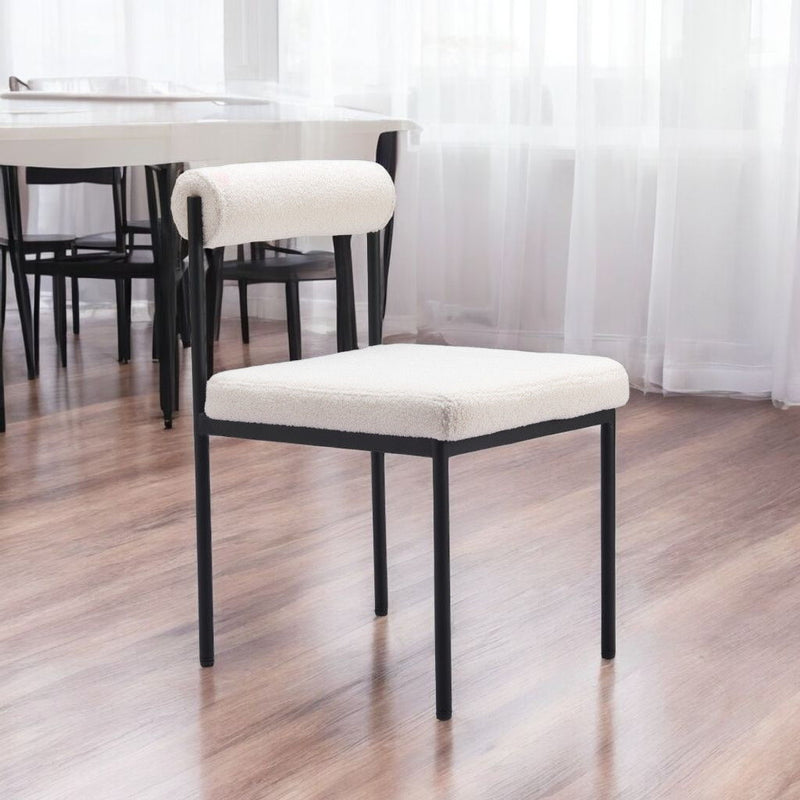Upholstered Faux Fur Open Back Dining Side Chair - Ivory / Black