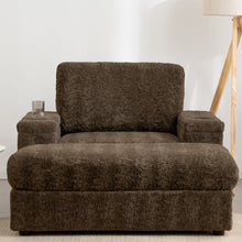 Load image into Gallery viewer, Oversized Chaise Lounge Indoor Rabbit Fur Sofa Bed With Storage Ottoman And Armrests Cup Holders With Deep Seat
