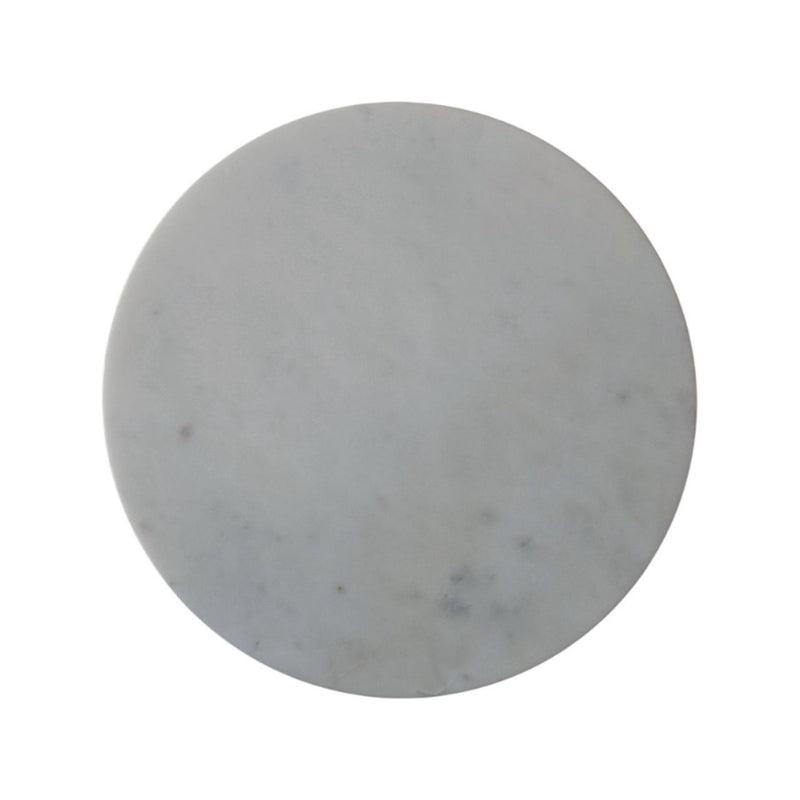 Marble And Solid Wood Round Drum End Table - Brown