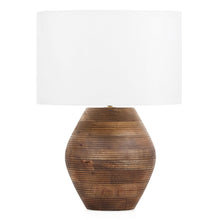Load image into Gallery viewer, 23" Solid Wood Textured Abstract LED Table Lamp With White Drum Shade - Brown / White
