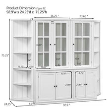 Load image into Gallery viewer, Retro Style Wall Suit With Glass Doors, 75.25" Tall Display Cabinets &amp; Triangle Sided Bookshelves - White
