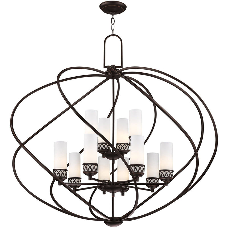 39" Twelve Light Dimmable Chandelier With Shades - Bronze