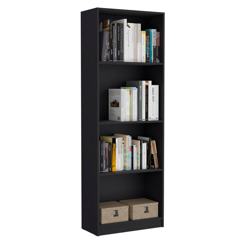 Four Tier Bookcase With Two Doors - Black