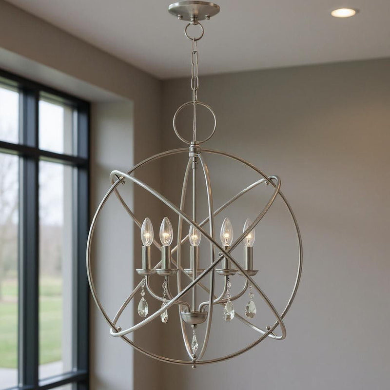 27" 5 Light Dimmable Chandelier With Shades - Nickel