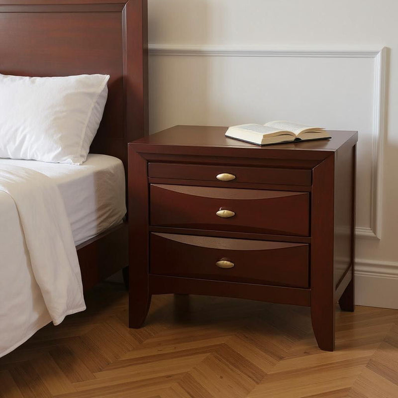 Three Drawers Solid Wood Nightstand - Espresso