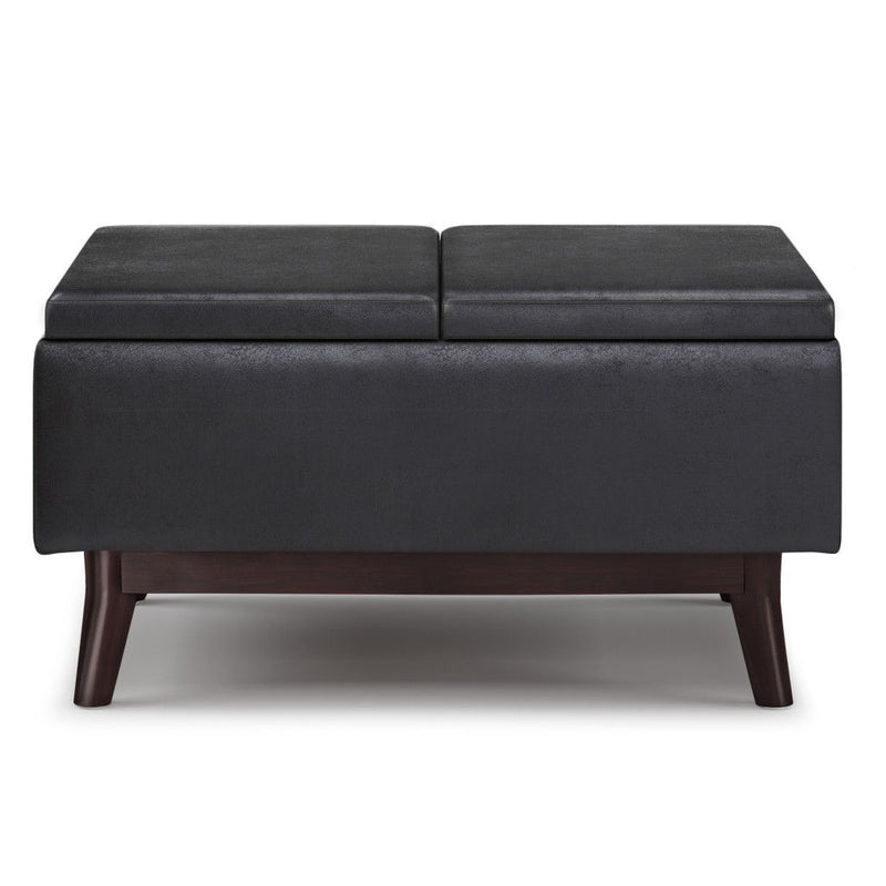 34" Leather Cocktail Ottoman With Storage - Black / Dark Brown
