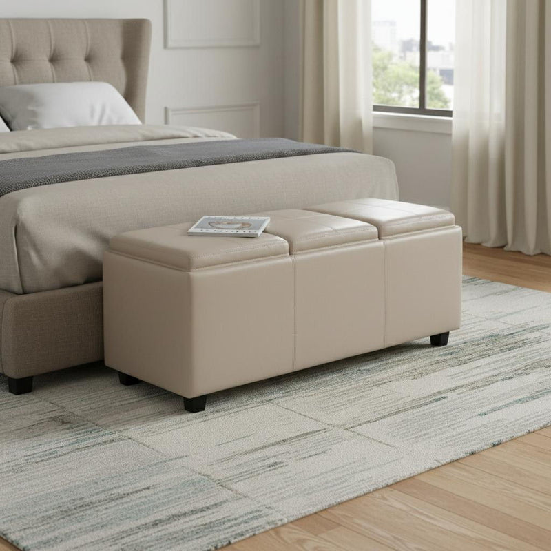 42" Upholstery Storage Ottoman - Dark Brown / Cream