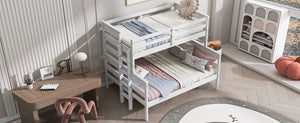 Wood Twin over Full Bunk Bed with Ladder, White