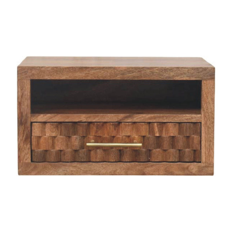 18" Solid Wood Carved Geometric 1 Drawer Floating Nightstand - Brown