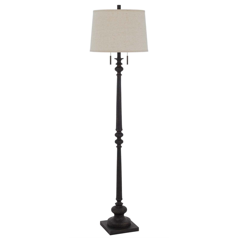 Two Light Traditional Shaped Floor Lamp With Beige Square Shade - Rust