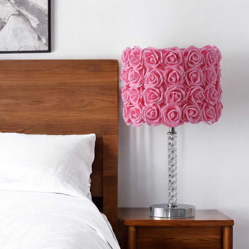 Acrylic And Metal Table Lamp - Pink Roses