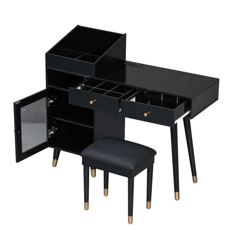 44" Wood Vanity Two Drawer Dresser - Black