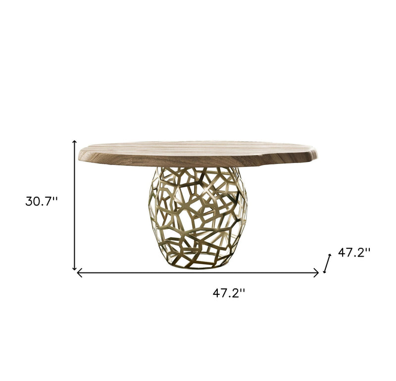 47" Acacia Live Edge Rounded Solid Wood And Dining Table - Brass