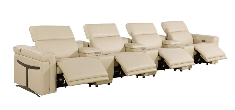 Italian Leather Reclining USB Sofa And Storage (720371) - Beige