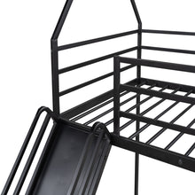 Load image into Gallery viewer, Twin over Twin House Bunk Bed with Ladder and Slide,Black
