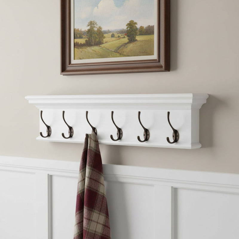 39" Classic Wood Six Hook Hanging Coat Rack - White
