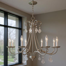 Load image into Gallery viewer, 25" Eight Light Dimmable Chandelier With Shades - Nickel
