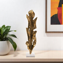 Load image into Gallery viewer, Marble Leaf Tabletop Sculpture - Antiqued Gold / White

