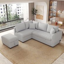 Load image into Gallery viewer, L-Shaped Sectional Pull Out Sofa Bed Sleeper Sofa With Two USB Ports, Two Power Sockets And A Movable Storage Ottoman
