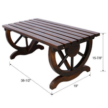 Load image into Gallery viewer, Rustic Wooden Bench With Wagon Wheel Legs For Garden And Patio - Brown
