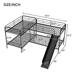 Twin Size L-Shaped Bunk Bed with Slide and Ladder, Black(OLD SKU:GX000615AAB)