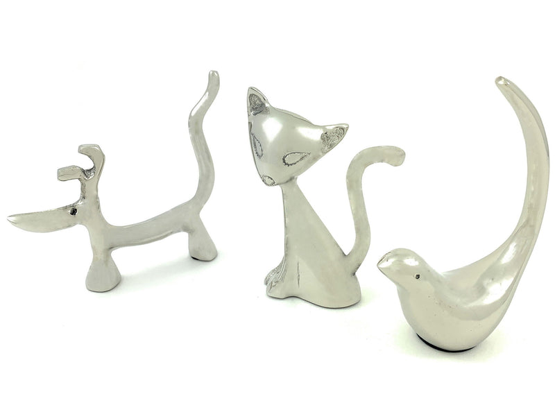 Bird, Cat, Dog Tabletop Sculpture (Set of 3) - Silver