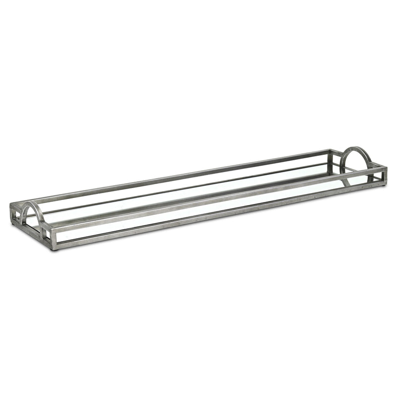 32" Mirrored Glass Handmade Vanity Tray With Handles - Silver