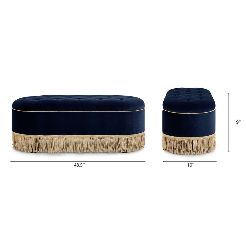 Melinda - Oval Tufted Bullion Fringe Storage Bench