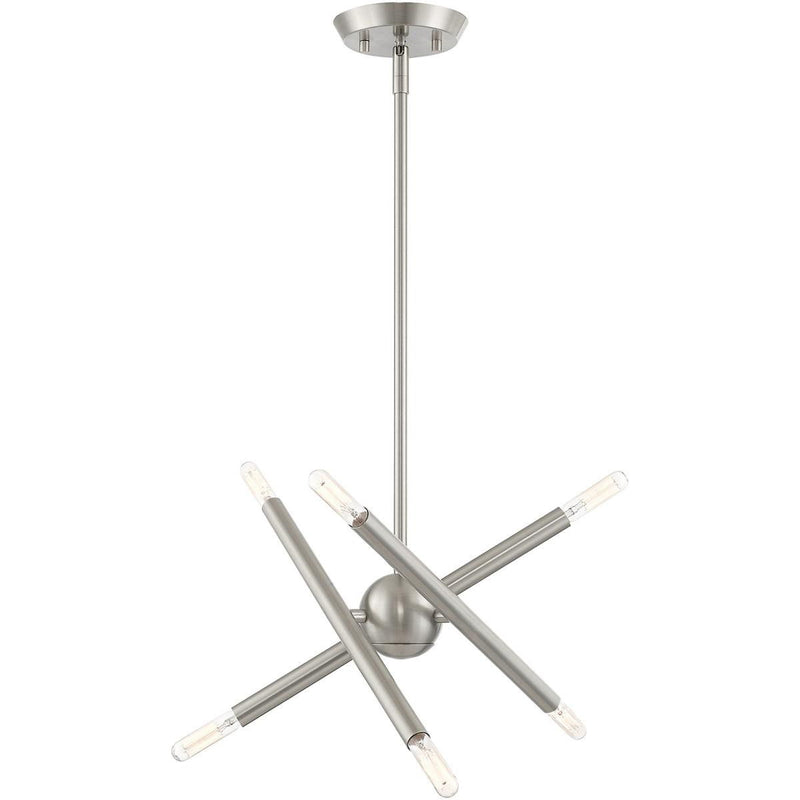 15" Six Light Dimmable Chandelier With Shades - Nickel