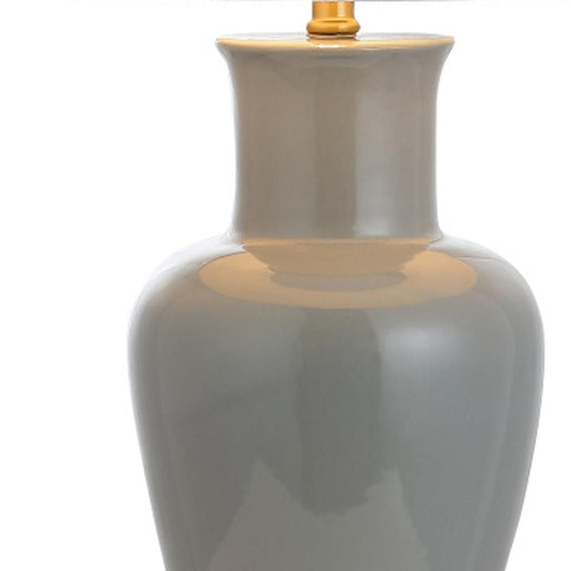 Urn Bedside Lamp With Drum Shade - Gray / Gold / White