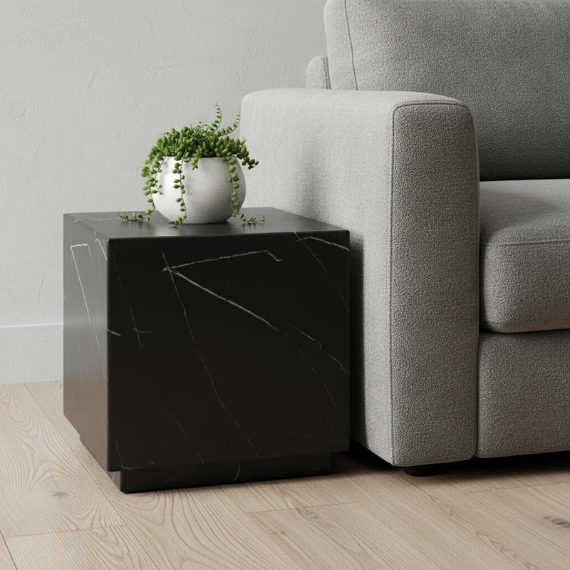 Marble Square Block End Table - Black