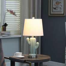 Load image into Gallery viewer, Ceramic Cactus Table Lamp With White Shade - Pale Blue / Green
