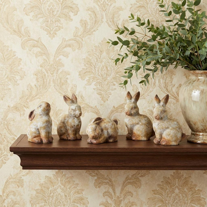Terracotta Rabbit Tabletop Sculpture (Set of 6) - Gray And Brown