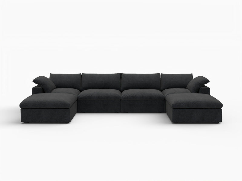 160" Two Piece Living Room Set Blend Modular Sofa With Ottoman Storage - Black