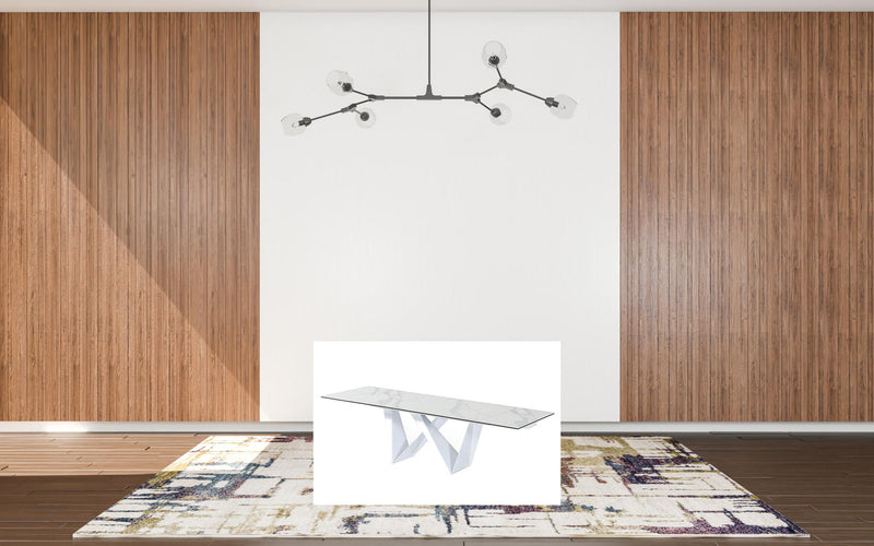 Ceramic Metal Self-Storing Leaf Pedestal Base Extendable Dining Table - White