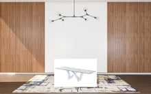 Load image into Gallery viewer, Ceramic Metal Self-Storing Leaf Pedestal Base Extendable Dining Table - White
