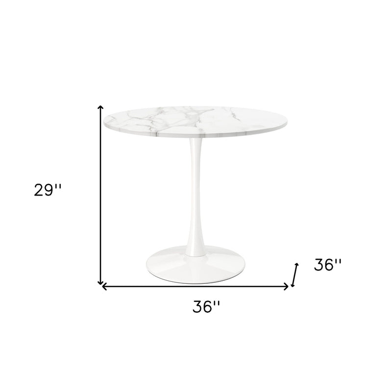 36" Rounded Metal Pedestal Base Dining Table - White