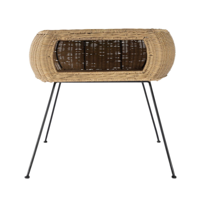 Distressed Rattan And Iron Round End Table With Shelf - Black And Brown