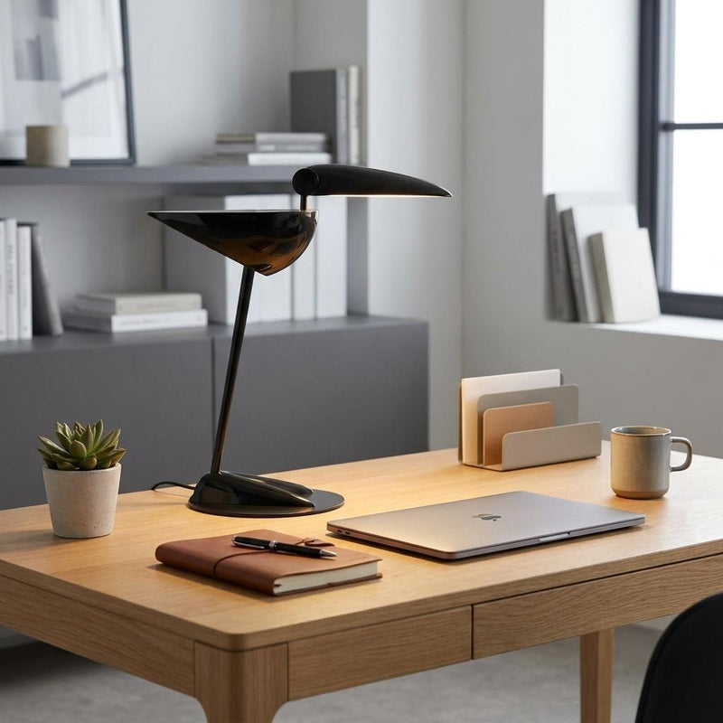 Two Light Swing Arm Bird Desk Lamp - Black