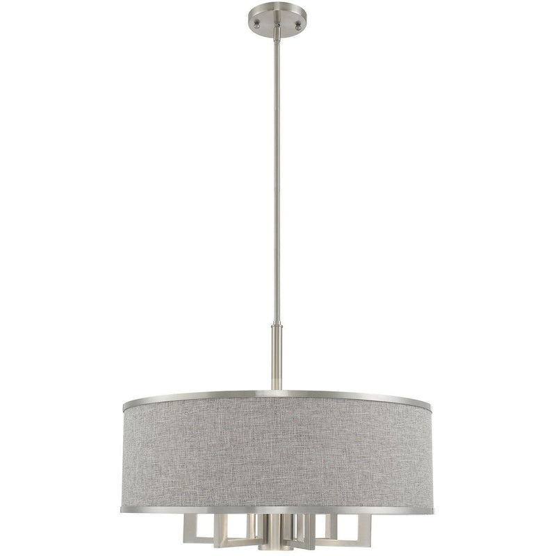 20" Seven Light Dimmable Chandelier With Shades - Nickel / Pearl Silver