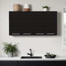 Load image into Gallery viewer, 47" Wood Wall Mounted Accent Cabinet With Four Doors - Black
