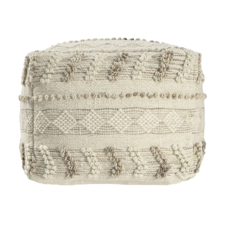Cotton Wool Striped Pouf Ottoman - Ivory