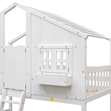 Load image into Gallery viewer, Twin over Twin House Bunk Bed with Roof , Window, Window  Box, Door , with Safety Guardrails and Ladder,White
