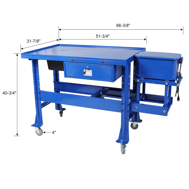Mobile Tear Down Table With 3.5 Gallon Part Washer And 110V Pump - Blue