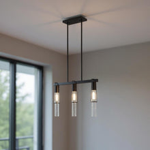 Load image into Gallery viewer, Three Light Metal Dimmable Smart Enabled Chandelier With Shades - Black / Clear
