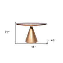 Load image into Gallery viewer, 48" Rounded Solid Wood And Iron Pedestal Base Dining Room Table - Brown
